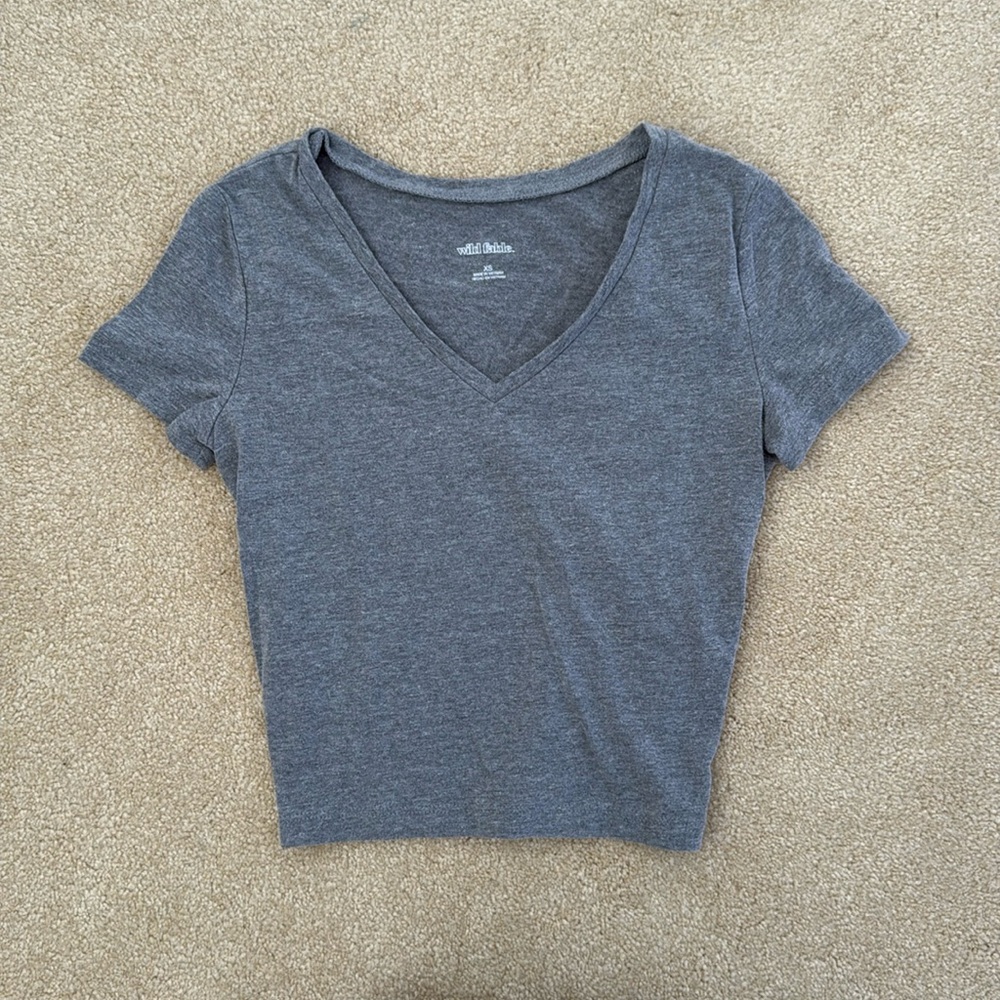 Wild Fable V-Neck Cropped Short Sleeve (Grey XS)